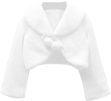 Liujiami Long Sleeve Wedding Cardigan Girls Faux Fur Shrugs Winter Warmer Jacket Short Cardigan Dress Cover Ups Kids Bridesmaid Party Sweet Coat, White 2-3 Years