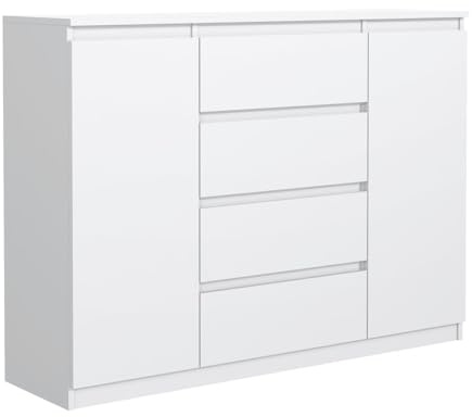 MebLocker Kommode 140 cm, 4 Schubladen und 2 Türen, Weiß