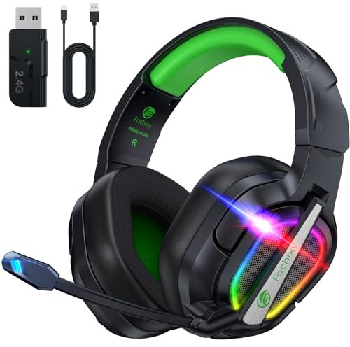 Fachixy FC200 Wireless Gaming Headset for PS5, PS4-2.4GHz USB Foldable Headphones with Mic - 3D Stereo Bluetooth Headset with 50Hrs Battery Life - For Switch, PC, Mac, Mobile