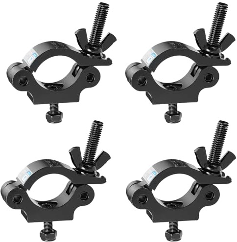 MFL. Heavy Duty Truss Clamp, 660 lb Aluminum Alloy DJ Light Clamps, Fits 1.5-2.0 Inch Truss for Stage Lighting Projector Par Lights, TUV Certificated ID: 50393001, Black, Pack of 4