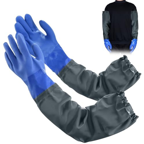 Mizikuu Gant d'étang Longues en caoutchouc, 70cm Gants de travail étanche pour nettoyage d'étang, industrie chimique, agriculture, pêche, construction