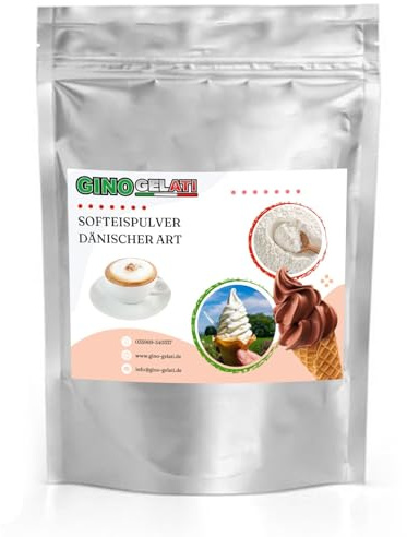 Gino Gelati Dänisches Softeis Pulver miot Kaffeegeschmack, verschieden Varianten und Größen, Herstellung mit oder ohne Eismaschine möglich, schnelle und einfache Zubereitung (1 Kg, Cappuccino)