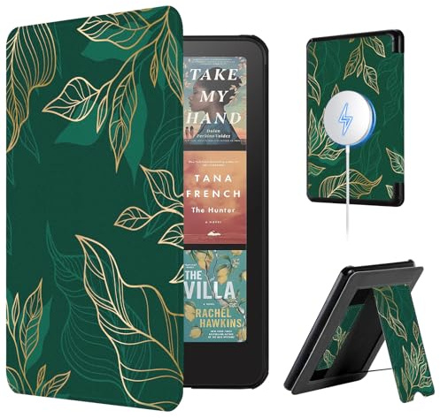 CoBak Lightweight Stand Case for 7 Kindle Paperwhite 2024 and Kindle Colorsoft with Right Hand Strap - Compatible with iPhone MagSafe, for Samsung/Belkin/Anker Wireless Charging Pads, Agave Green
