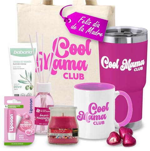 IAMI Pack Regalo Día de la Madre 7 Productos | Taza, Termo y Tote Bag | Vela y varillas aromáticas | Crema de manos y bálsamo labial | Aroma de magnolias y rosas | Tonos rosa y blanco