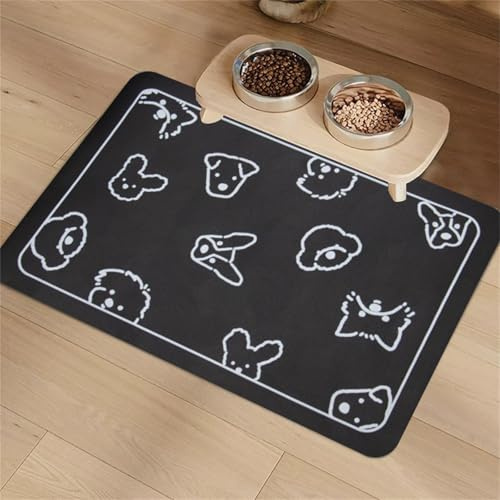FANSU Napfunterlage Hund, Saugfähig Schnelltrocknende Waschbar rutschfest Futtermatte, Antifouling Moderne Diatomeenerde Futtermatte Hund Futterunterlage Katze (Schwarz,60x90cm)
