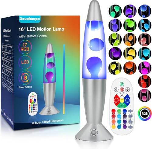 Large 17 Colours Changing Liquid Motion Lamps with Remote: Giant LED Night Light for Kids Adults - Relaxing Table lamp Glitter Mood Lighting for Home Room Office Christmas Decor (White Wax, 16 Inch)