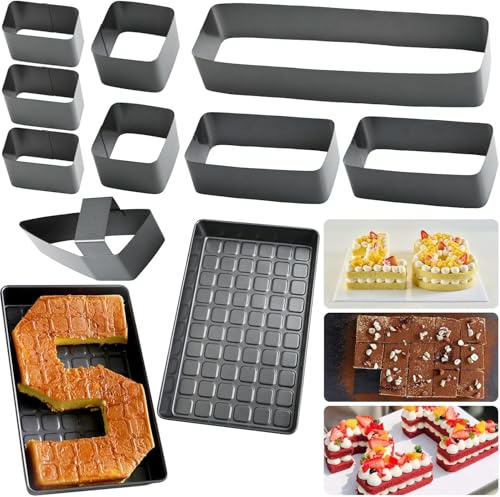 10er-Set Buchstaben Zahlen Backformen Kuchenform - 37,5x23,8x5cm Groß Verstellbar Aluminium Backform - Antihaft Buchstabenkuchenform Ausstechformen für Hochzeit Geburtstag DIY Backen Set (Schwarz)