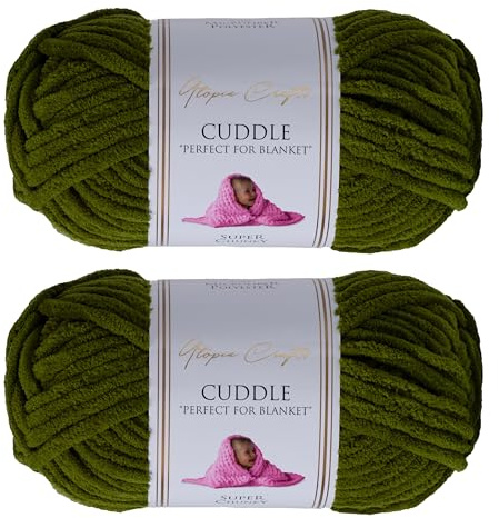 Utopia Crafts Cuddle Super Chunky Chenille Soft Yarn 2X 100g (Olive Green)