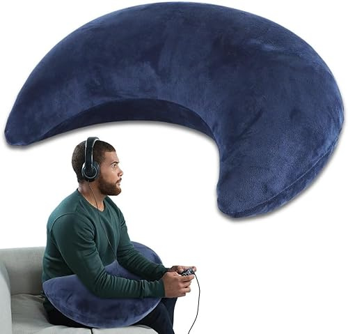 Cojín de lectura, ergonómico y inflable para largas sesiones de juego, de ganchillo, para jugadores, para sentarse en la cama/sofá/suelo (azul)