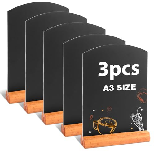 A3 Kreidetafel 40.5x29.7cm, Doppelseitig Tisch Tafel mit Holzsockel zum Beschriften, Preisschilder Nachrichtenschilder Buffet Schilder für Restaurant Café Hochzeit Party (3)