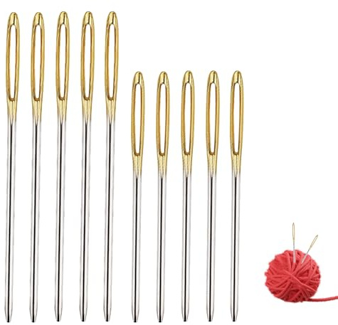10 Pieces Large Eye Blunt Needles,Gold Large Eyed Blunt Ended Hand Sewing Needles Easy Thread Big Eye Yarn Wool Knitting Needle for Yarn Sewing Darning