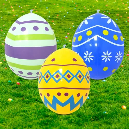 Aufblasbare Ostereier, 16 Zoll Ostereier Aufblasbar Outdoor, Niedlich Osterdeko Aufblasbar, Deko Osterei Aufblasbare für Ostern Drinnen & Draußen Dekorationen (H-3pcs)