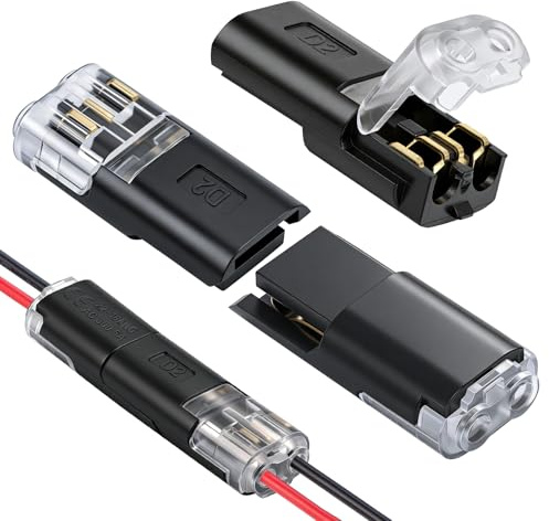 PRECIHW 20PCS Double Wire Plug in Connectors, Low Voltage Electrical Connector (Wire Connector 22-18 AWG) for LED Light Strip, Car Audio, DIY, 2 Pin Quick Connect Snap Plug Wire Connectors