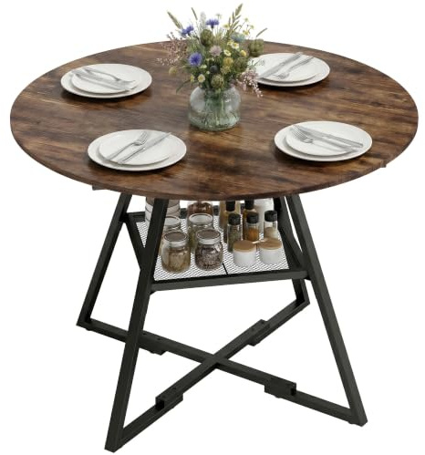 HOMCOM Dining Table for 4 People, 100 cm Round Dining Table, Rustic Brown