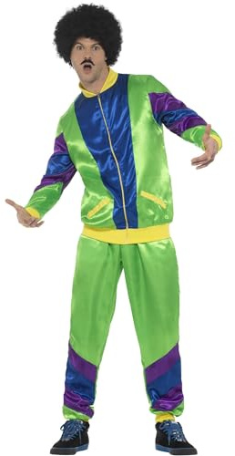 Smiffys Trainingsanzug-Kostüm im supermodischen 80er-Jahre-Stil, Herren, Grün, mit Jacke undHose