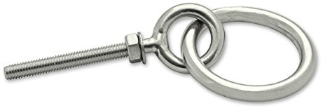 Docks, Lot de 2 pitons à œil avec anneau et écrou filetage métrique, Acier inoxydable, M5, Diam. intérieur anneau 30 mm, Longueur filetage 40 mm, Fixation sur une paroi