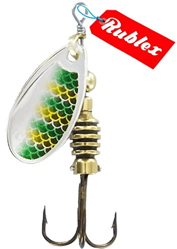 Rublex - Pack de 5 Cucharillas de Pesca Celta-2 GFS | Cebo Artificial de Pesca con Sistema Quita-Vueltas y Anzuelo Fácilmente Intercambiable, Color GFS Plata Verde Amarillo, 3'5gr