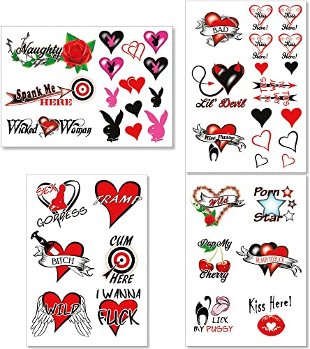 40+ Tatuajes Temporales Sexy Para Hombres, Mujeres Y Adultos. Rude, Kinky, Erótica, Divertida Traviesa Para La Espalda Baja, Piernas, Brazos, Estómago