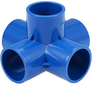 sourcing map 5 Vías PVC Conector 50mm Interior Diámetro Codo PVC Azul | 1 Piezas, de 90 Grados de Forma en T para Tubería de Agua, Reductor PVC de Tubería de Acoplamiento