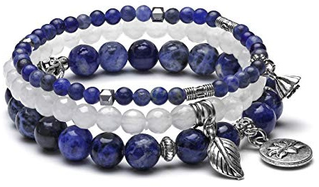 JSDDE Schmuck Wickelarmband Mehrschichtiges Armbänder Set Freundschaftsarmband Partnerarmbänder aus Edelsteine Heilsteine mit Lotus Blätter Anhänger für Damen Frauen