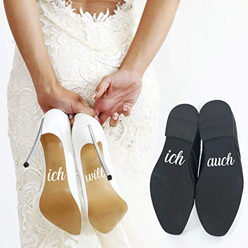P023 Schuhaufkleber Hochzeit Set Schuhsticker Aufschrift ich will und ich auch für Braut und Bräutigam, Aufkleber, Schuh Sticker (Gold)