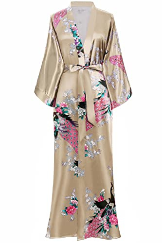 BABEYOND Morgonrock för kvinnor, maxi lång kimono strandklänning påfågel tryckt kofta kimono badrock kvinnor lång rock sovrock flicka pyjamas party