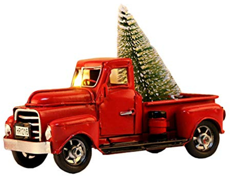 TOYANDONA Weihnachten LKW-Modell mit Mini Weihnachtsbaum Vintage Metall Auto Figur Sammlerstück Spielzeug Tischplatte Ornament für zu Hause Hochzeit Herzstück Rot