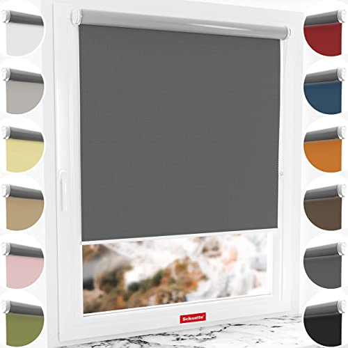 Schuette® Verdunkelungsrollo ohne Bohren/mit Bohren 2in1 ● Thermo Rollo Kollektion: Shadow Grey (Grau) ● 80 x 130 cm (Breite x Höhe) ● Suprafix Klemmrollo = Klemmfix 2.0 ● 60s Montage mit Video