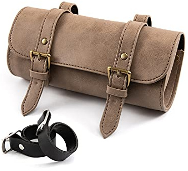 evomosa Sac de Selle de Moto Mini Fourche de Moto Guidon Sac de Rangement d'outils en Cuir PU (C)