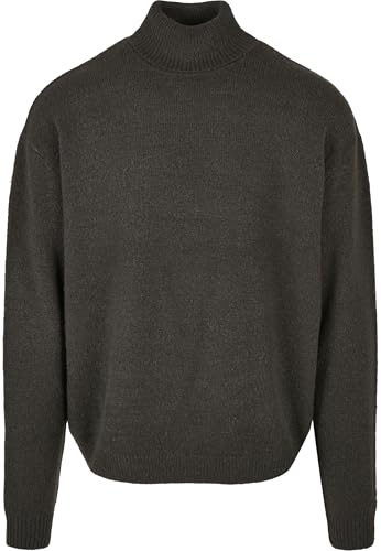 Urban Classics Herr oversized Roll tröja stickad tröja extra stor polotröja med mock hals, enkel tröja för höst och vinter, storlek S till 5XL, Svartfågel, 4XL