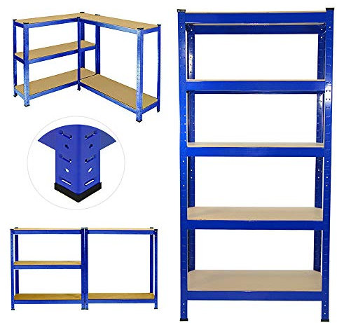 Étagères Charge Lourde Métallique à 5 Niveaux, Étagère de Rangement sans Boulon - 180 x 90 x 40cm, Charge Totale 875 kg, Étagère de Stockage pour Garage, Cuisine, Magasin, Bureau, Bleu