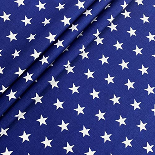 3 Meter Qualitäts Gewebe Aus 100% Baumwolle Stoff 300cm X 160 Cm - Weiße Und Marineblaue Blau Sterne - Stoffe Zum Nähen Kinde