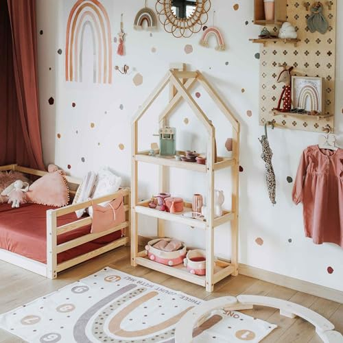 Sweet Home From Wood Montessori Hausregal, Regal für Spielzeug von Kleinkindern, Bücherregal für Kinderzimmer, Holzregal für das Kinderzimmer, Display-Ständer