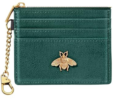 SEAVILIA Card Holder Keychain Wallet for Women with ID Window RFID Coin Purse Bee Gifts Slim Minimalist Small Wallet