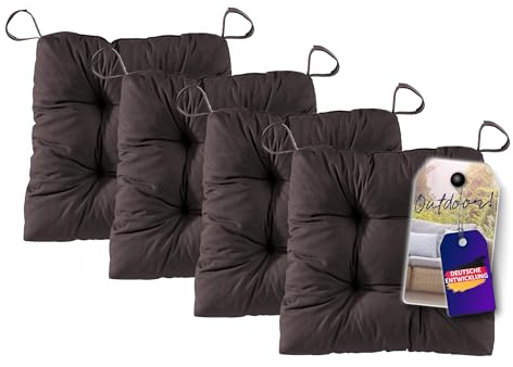 Traumnacht Premium Stuhlkissen Sitzkissen 4er Set 38x40x7 cm | Baumwollbezug | Weich & formstabil | Öko-Tex Zertifiziert | Deutscher Qualitätsstandard | Kastanie