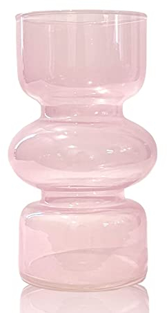 BLOFLO Pink Transparent Glass Hydroponic Vase, 7Inches Colored for Flower, Three-Layer Floral for Home Décor, Modern Geometric for Home Office Wedding Table