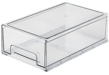 SHERCHPRY Clear Pull-out Bin Refrigerator Organizer Bins Stackable Fridge Drawer Cabinets Pantry Storage Containers with Handle for Fruit Vegetable Food Freezer Organization