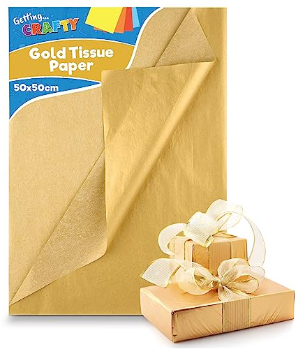 SOL Goldfarbenes Seidenpapier zum Verpacken von Geschenken, 50 x 50 cm Bögen, perfekt für Geschenke, Geschenktüten, Schachteln und Geschenkkörbe, glänzend, elegant, ideal zum Basteln und Hinzufügen
