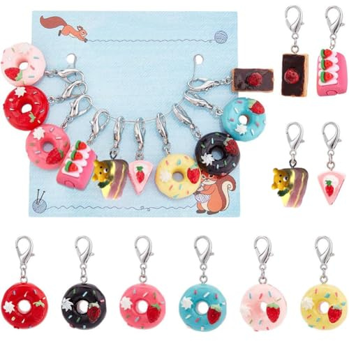 NBEADS 10pz Pennarelli per Torte, Ciondoli per Segnapunti di Ciambella Da Dessert In Resina, Segnapunti per Punti di Chiusura Regalo Fatto A Mano Fai-Da-Te per Maglieria Tessitura Accessori per Cucire