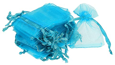 sourcing map 50 x Organza-Beutel mit Kordelzug, 5 x 7 cm, durchsichtig, Netzbeutel für Geschenk, Schmuck, Hochzeit, Party, Weihnachten, Süßigkeiten, See, Blau
