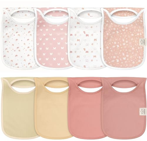 KeaBabies 8-Pack Bibs for Baby Girls, Boys, Pullover Baby Bibs(Butterflies)