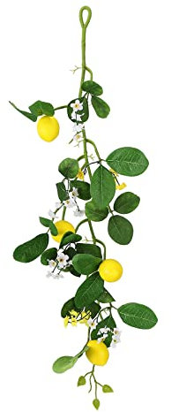 Keebgyy Simulation Zitronen-Rattan, Zitronen-Dekor mit Gänseblümchen und Grünen Blättern, Künstliche Obstranken-Simulations-Sommergirlande, Zitronenranken-Girlande, Künstliche Zitronen-Girlande,(M)