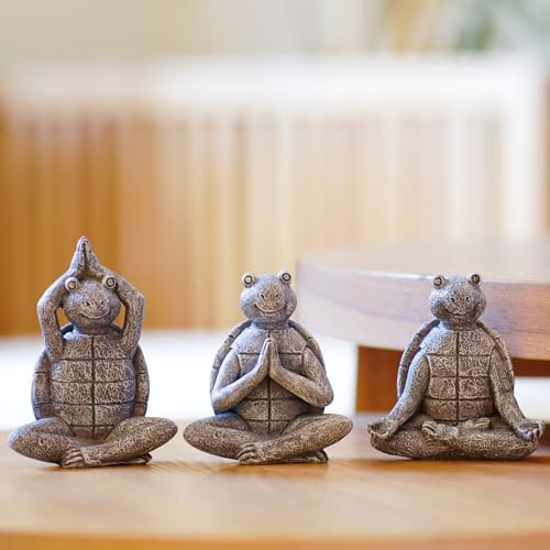Yeomoo Meditation Yoga Schildkröte Firguren Zen Gartendeko Deko Wohnzimmer - Harz Schildkröte Gartenfiguren Miniatur Deko Schreibtisch Zubehör Geschenke für Frauen Kinder Freundin Geburtstag 3 Stück