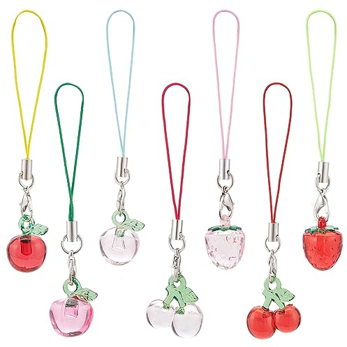BENECREAT 7PCS Fruit Pendant Phone Charm, Bag Pendant Ornament Lanyards Phone Charm Strap for Phone Cases, Bags, Keys or any other, 88mm long