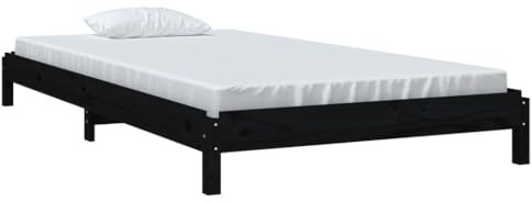 vidaXL Stapelbett Holzbett Massivholzbett Einzelbett Bett Bettgestell Bettrahmen Schlafzimmerbett Schlafzimmermöbel Schwarz 100x200cm Massivholz Kiefer