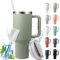 Temede Taza térmica con pajita y asa, 1180 ml, taza de café con asa y paja, doble pared de acero inoxidable, taza de vacío portátil para bebidas calientes y frías