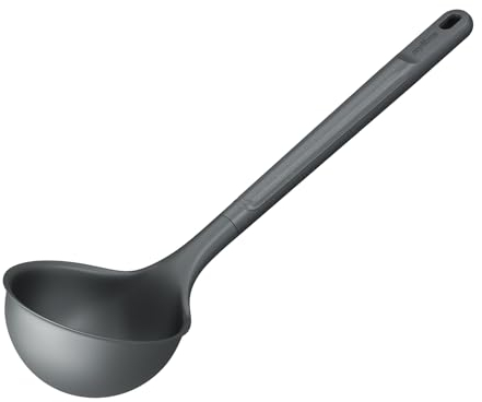 Zyliss Mestolo grande, in paglia di grano sostenibile/nylon, mestolo per cucinare e servire con testa in silicone resistente al calore, grigio Beluga, 31 cm x 9 cm, lavabile in lavastoviglie