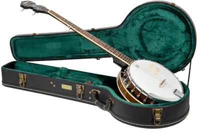 Crossrock Wooden Case fits 5-String Resonator styles of Banjos -Vintage Hardware, Sponge Lining, Metal Feet, Storage Space-Black (CRW520BJBK)