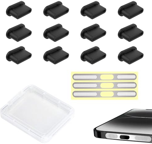 Azwood Silicone Cover USB C Dust Protection Plugs, Pack of 15 Phone Speaker Cover Dust Sticker Dust Plug Mobile Phone Speaker Dustproof Mesh Sticker Compatible with iPhone 15