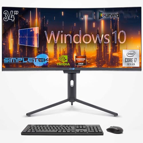 SIMPLETEK - PC All In One 34 Curvo FHD | i7 10° Gen | Windows 10 Pro | 4GB RAM | 240GB SSD | Webcam Integrata 5MP | WiFi6 e BT 5.2